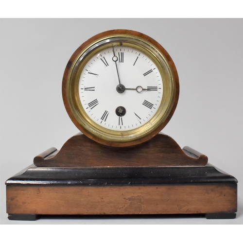 16 - A Walnut Cased Edwardian Mantle Clock with Drum Movement Complete with Pendulum but no Key, 21cm Wid... 