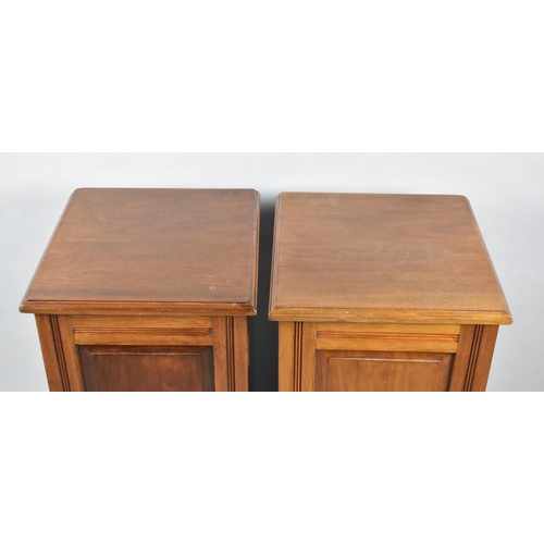 101 - A Pair of Edwardian Style Bedside Cabinets with Panelled Doors and Brass Handles, Each 36cm Wide and... 