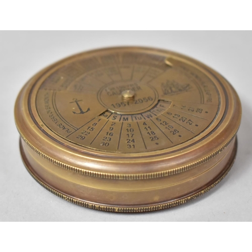 106 - A Reproduction Brass Circular Compass and Hundred Year Calendar, 8cm Diameter