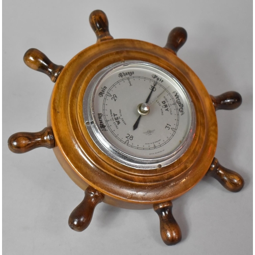 124 - A Mid 20th Century Wall Hanging Ships Wheel Barometer Together with a Leather Cased Gents Travelling... 