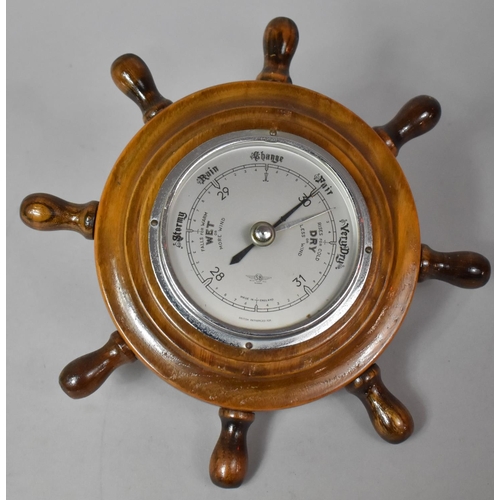 124 - A Mid 20th Century Wall Hanging Ships Wheel Barometer Together with a Leather Cased Gents Travelling... 