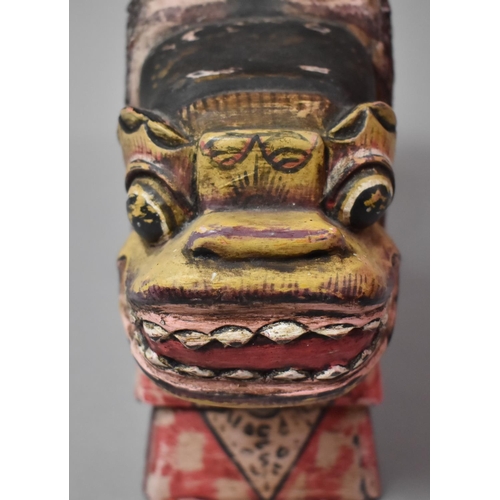 154 - A Large Carved Wooden Thai Study of a Temple Lion, Painted Decoration, 34cm Long