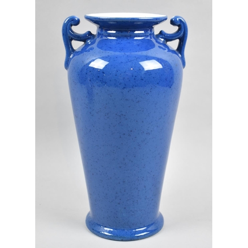 165 - An Acid Etched Glass Vase and a Blue Glazed Two Handled Vase, 25cm High