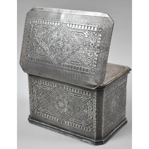 18 - A Silver Plated Two Division Teacaddy with Relief Decoration to all Sides and Hinged Lid, Impressed ... 