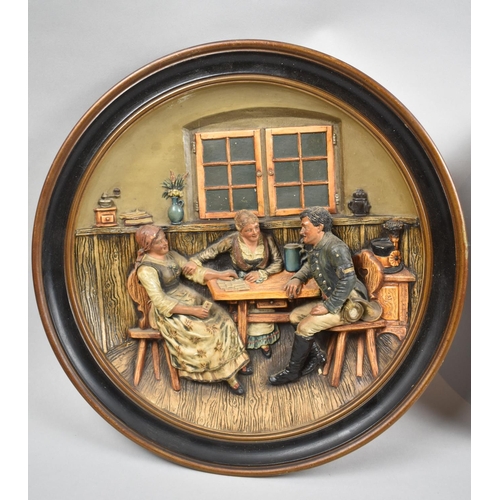 180 - A Pair of Continental Circular Relief Wall Hangings Depicting Interior Scenes, 33cm diameter