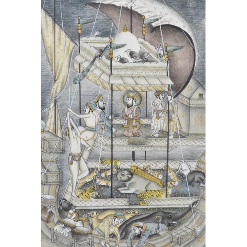 183 - A Framed North Indian Painting On Silk, Depicting Sailing Boat and Crew, 12x21cm