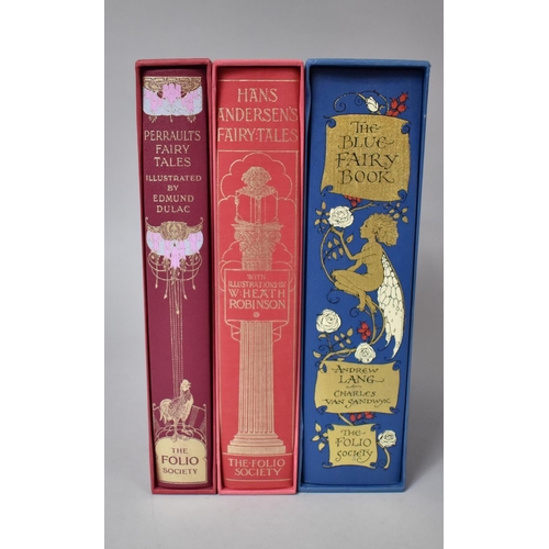 191 - Three Folio Society Books, The Blue Fairy Book, Hans Andersen and Perrault Fairy Tales