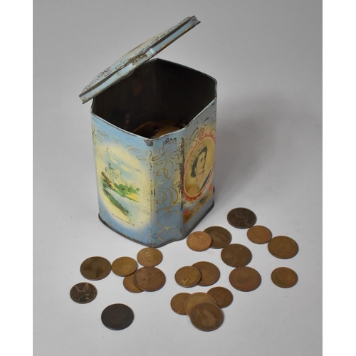 272 - A Tin Containing British Copper Coinage to Include 290 Pennies, 110 Half Pennies, Three Three-Penies... 