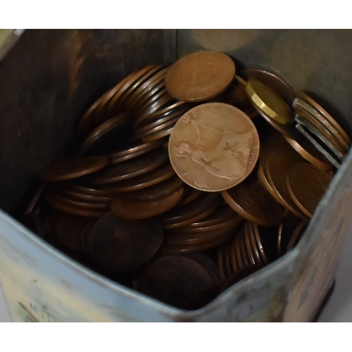 272 - A Tin Containing British Copper Coinage to Include 290 Pennies, 110 Half Pennies, Three Three-Penies... 