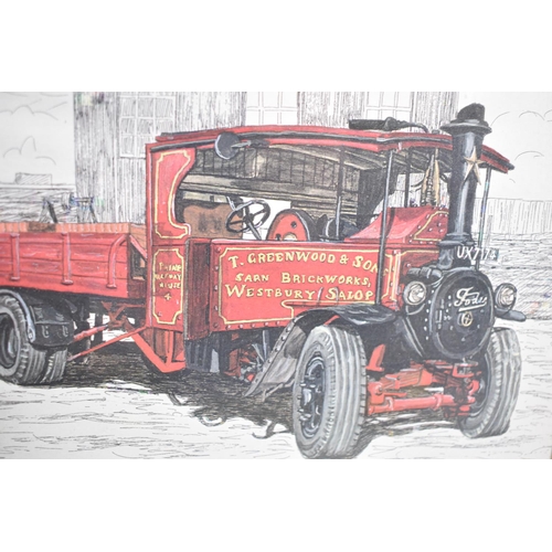 310 - A Framed Coloured Print of a Six Ton Foden Lorry, 1928 by G Andrews, 19x14cm