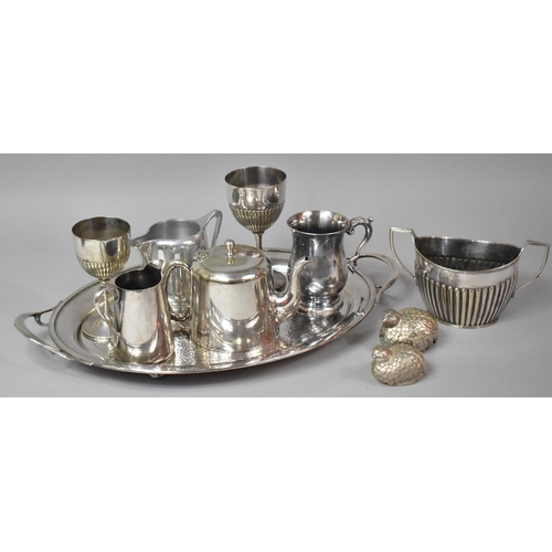 362 - A Collection of Various Silver Plated Items to Comprise Quail Cruets, Silver Plated Goblets, Tankard... 