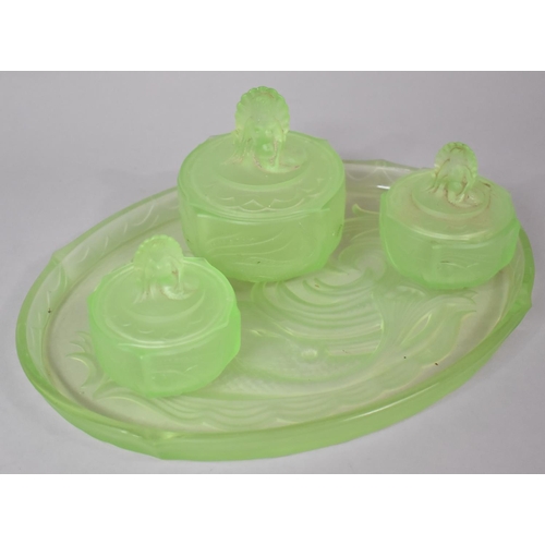 375 - A Collection of Various Mid/Late 20th Century Green Glass Dressing Table Items to Include Mermaid De... 