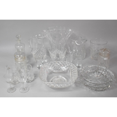 378 - A Collection of Various Glassware to Comprise Cut Glass Jug, Ice Bucket, Vase, Bowls, Scrooge Decant... 