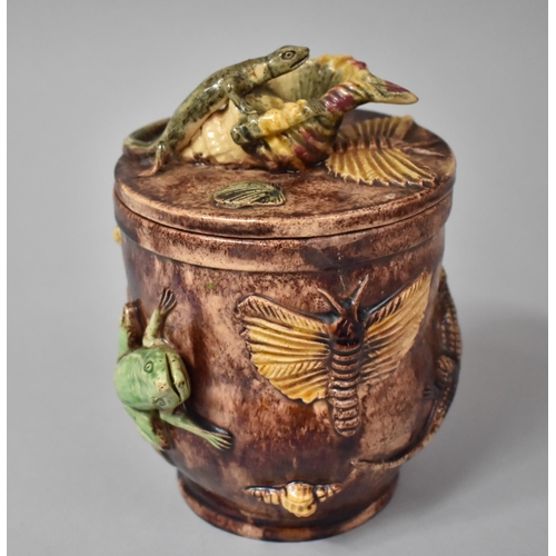 401 - A Portuguese Caldas Palissy Ware Tobacco Pot Decorated with Frog, Snails, Lizards, Seashells, Snake ... 