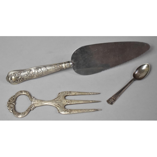 410 - A Silver Coronation Spoon, Silver Handled Cake Slice and Shoe Horn and a Silver Plated Victorian Bre... 