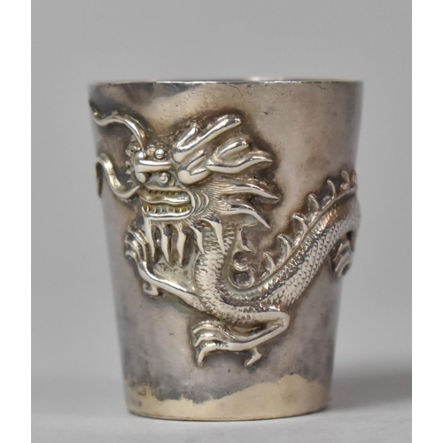 414 - A Chinese Silver Miniature Vessel Cup, Body Decorated in Relief with Dragon, 4cm high