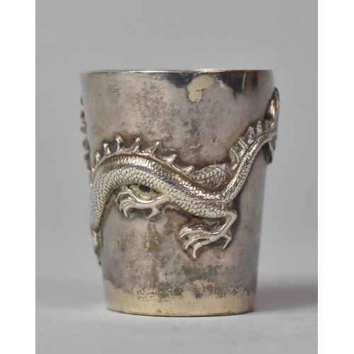 414 - A Chinese Silver Miniature Vessel Cup, Body Decorated in Relief with Dragon, 4cm high