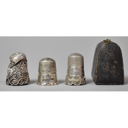 418 - A Cased Silver Thimble and Two Others, Condition Issues