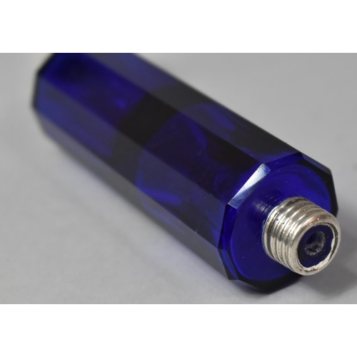 424 - A Silver Mounted Double Ended Scent Flask in Cobalt Blue Glass, Missing Inner Stopper, 12cm long