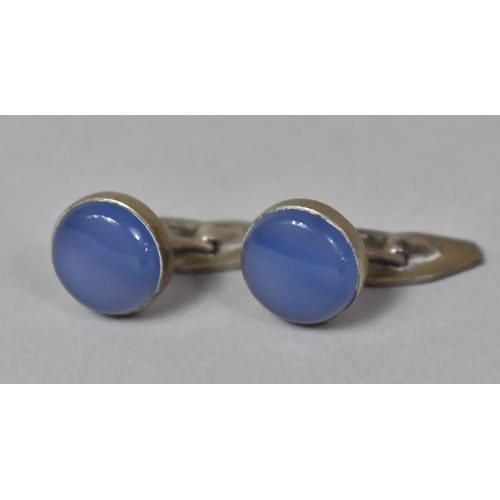 442 - A Pair of Silver and Blue Stone Cufflinks