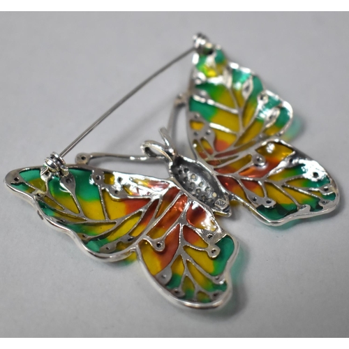 446 - A Silver and Coloured Glass Butterfly Brooch, 6cm wide