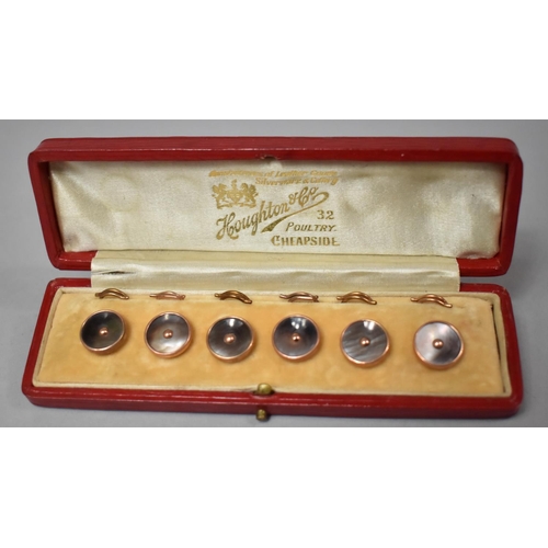 465 - A Cased Set of Gilt and Mother Pearl Buttons in Moroccan Box for Houghton & co.