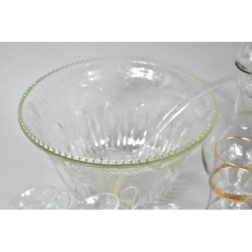 477 - A Glass Punch Bowl Set and Collection of Glasswares to Include Decanters, Sundae Dishes, Bowls etc