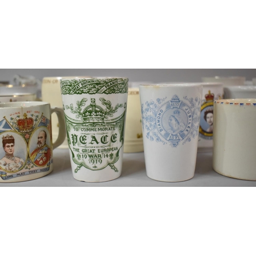 479 - A Collection of Commemorative Mugs to Include Victorian Beakers, Peace Beaker, Coronation, 1969 Moon... 