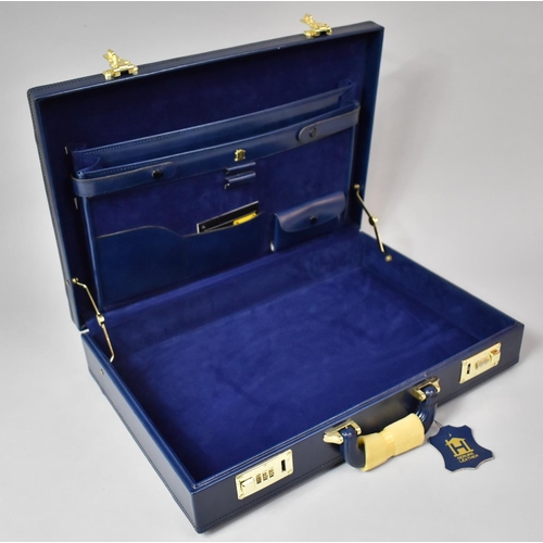 487 - A New and Unused Blue Leather Combination Lock Briefcase, 46cm wide