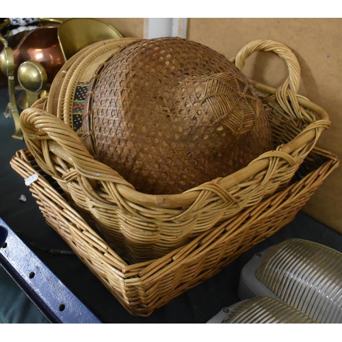 523 - Two Wicker Baskets and Three Chinese Hats