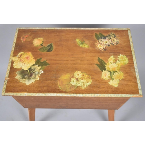 556 - A Mid 20th Century Floral Decorated Sewing Box with Sliding Tray Containing Cottons, Needles etc, 55... 