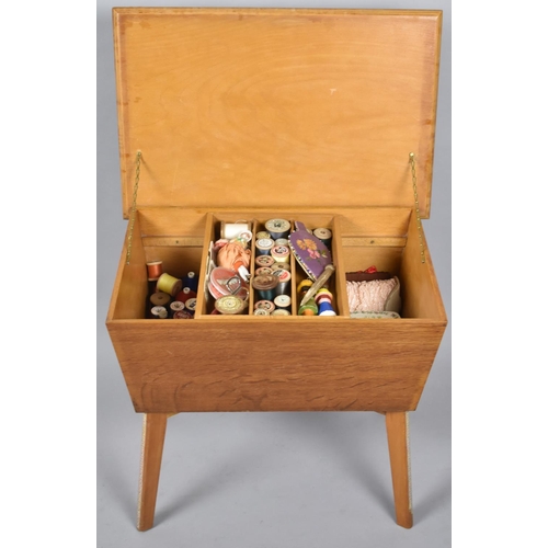 556 - A Mid 20th Century Floral Decorated Sewing Box with Sliding Tray Containing Cottons, Needles etc, 55... 