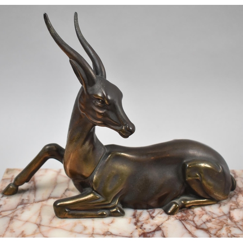 77 - A French Bronze Effect Study of Two Reclining Deer on Rectangular Marble Plinth, 48cm Wide