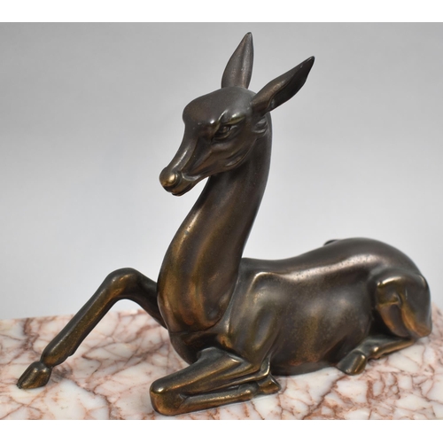 77 - A French Bronze Effect Study of Two Reclining Deer on Rectangular Marble Plinth, 48cm Wide