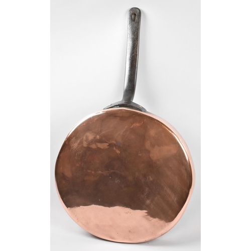 102 - A Victorian Copper Pan with Iron Handle, Monogrammed WP, 34cm Diameter