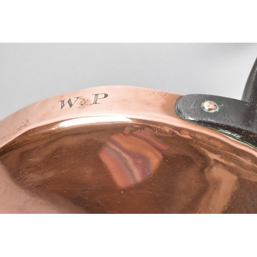 102 - A Victorian Copper Pan with Iron Handle, Monogrammed WP, 34cm Diameter