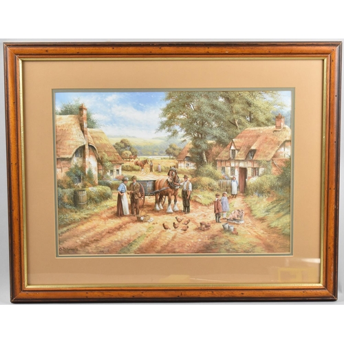 105 - A Framed Print After C D Howells, Rural Village Scene, 43x30cm