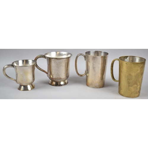 110 - A Collection of Four Measuring Tankards in Silver Plate, 1 Pint and 1/2 Pint