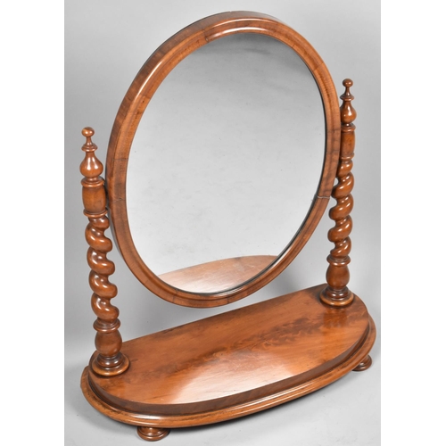 117 - A Late Victorian Mahogany Bow Fronted Dressing Table Mirror with Oval Glass and Barley Twist Support... 