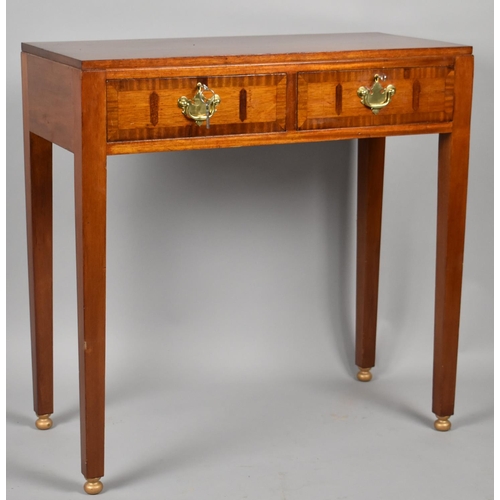 118 - A Modern Mahogany Two Drawer Side Table with Crossbanded Drawers Having Brass Drop Handles, 77cm wid... 