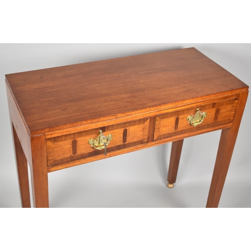 118 - A Modern Mahogany Two Drawer Side Table with Crossbanded Drawers Having Brass Drop Handles, 77cm wid... 