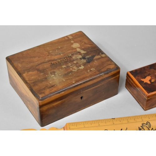 120 - A Souvenir Olive Wood Box, the Hinged Lid Inscribed Jerusalem Together with a Smaller Inlaid Italian... 