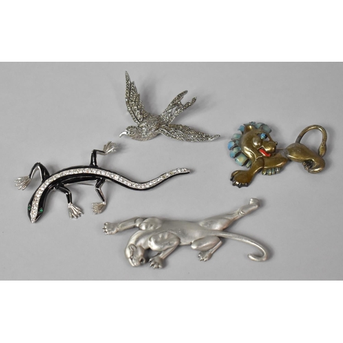 245 - A Collection of Four Ladies Brooches in the Form of Panther, Lizard, Lion and Bird