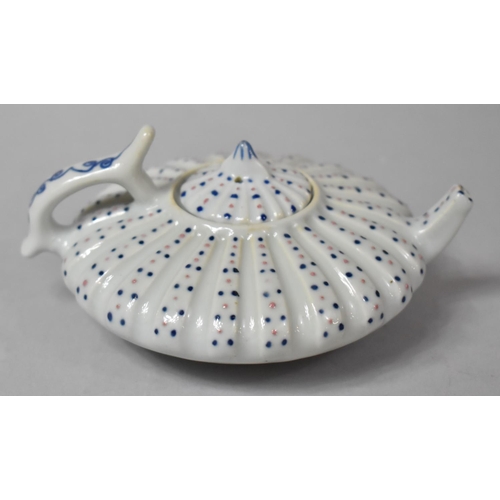 254 - A Chinese Teapot of Flattened Gourd Form with Applied Pink and Blue Dotted Enamels, Six Character Ma... 