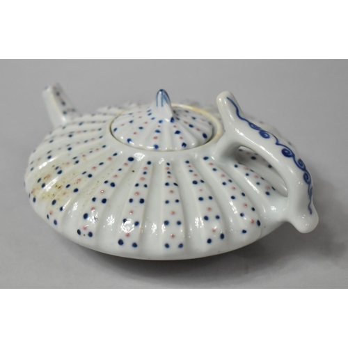 254 - A Chinese Teapot of Flattened Gourd Form with Applied Pink and Blue Dotted Enamels, Six Character Ma... 