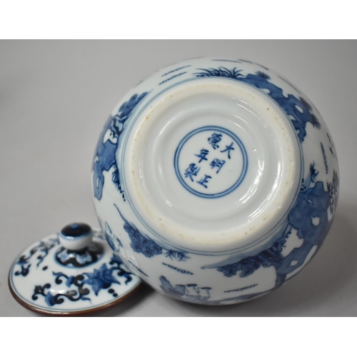 258 - A Chinese Blue and White Lidded Pot Decorated with Exterior Figural Scene, Six Character Mark inside... 