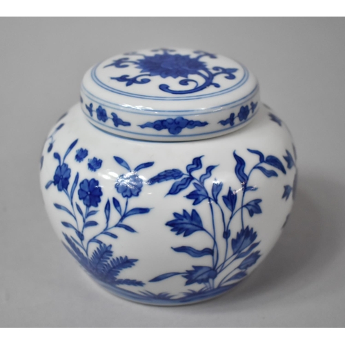 259 - A Chinese Blue and White Lidded Pot of Squat Form with Floral Decoration, Six Character Mark to Base... 