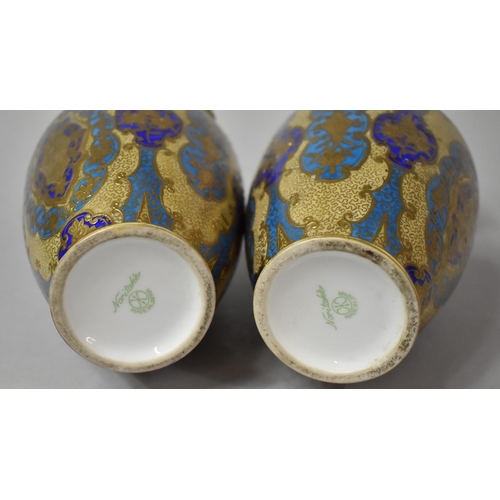 266 - A Pair of Noritake Gilt and Blue Two Handled Vases, 20cm high