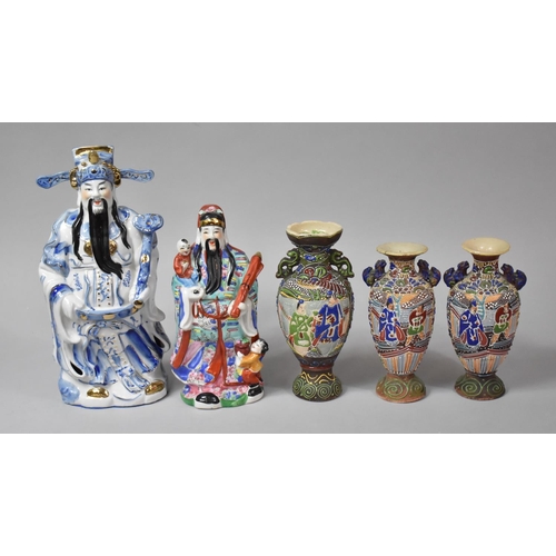 271 - Two Oriental Ceramic Taoist Figures together with Pair of Japanese Satsuma Vases and One Other (Vary... 