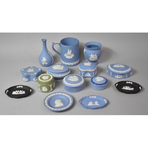 274 - A Collection of Various Wedgwood Jasperware to comprise Tankard, Trinket Dishes, Lidded Pots, Vase E... 